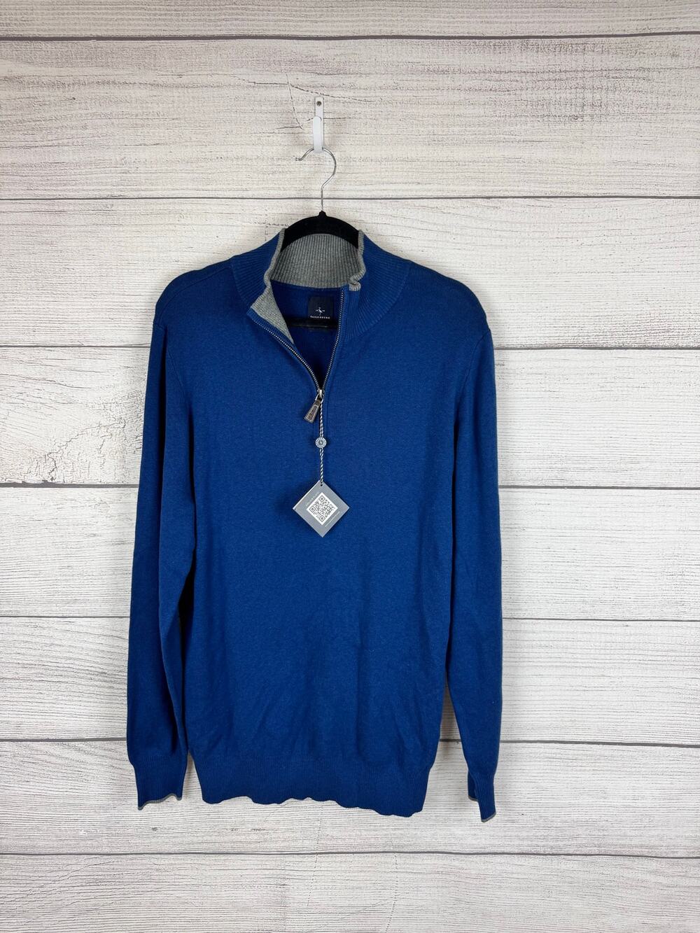 Tailorbyrd Men's Blue Knit Zip Up Cotton Sweater Size Large